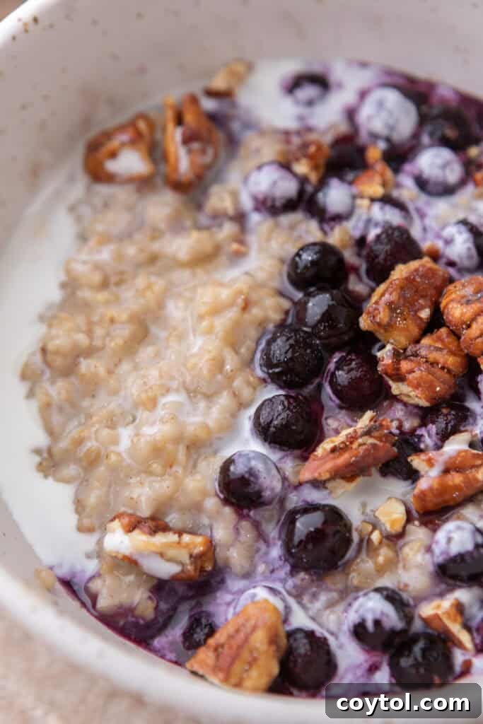 Perfectly Creamy Instant Pot Steel-Cut Oats 7 close up of how to cook steel cut oats in instant pot