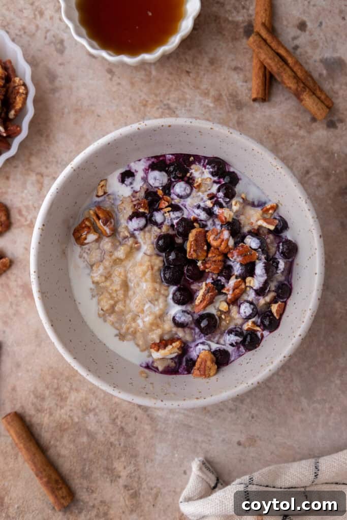 Perfectly Creamy Instant Pot Steel-Cut Oats 8 overhead shot of how to cook steel cut oats in instant pot