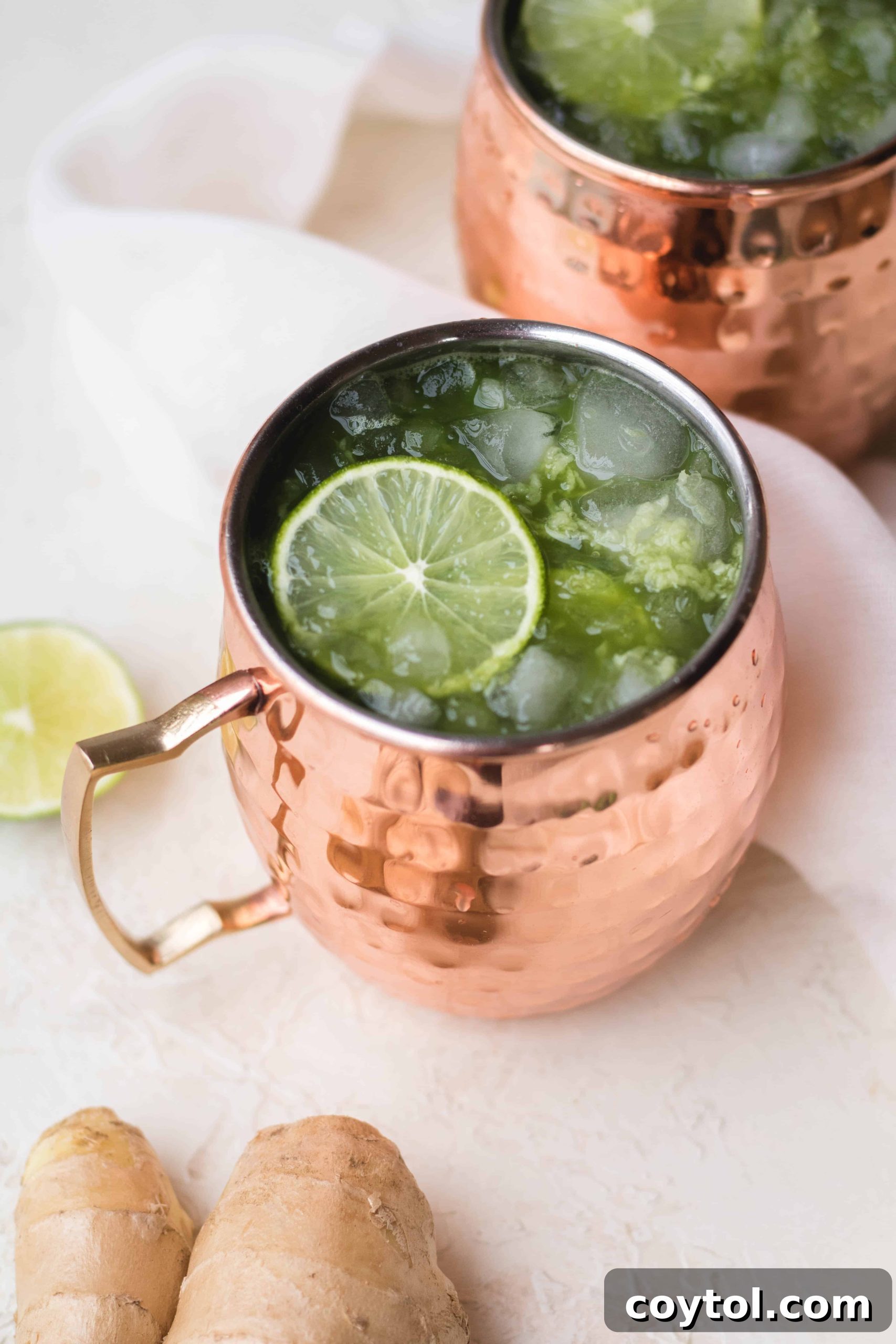 Perfectly crafted Virgin Matcha Moscow Mule, ready to be enjoyed