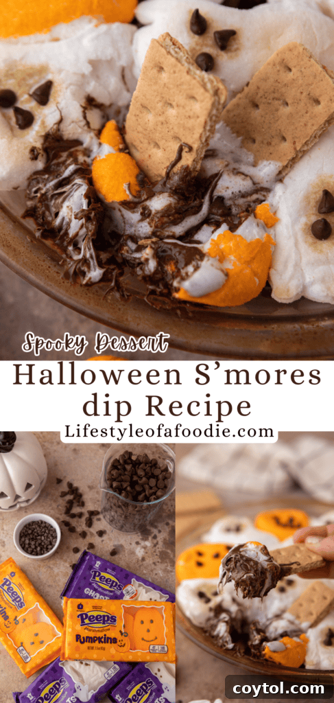 Wicked Good Halloween Smores Dip 14 Halloween S'mores dip recipe vertical pin image
