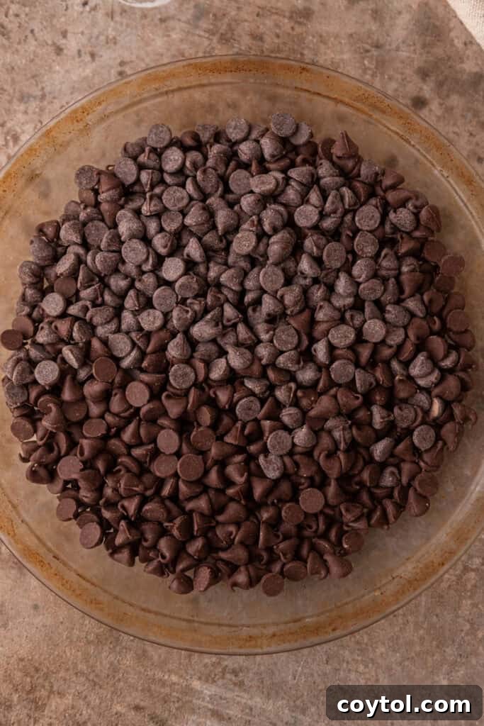 Wicked Good Halloween Smores Dip 5 chocolate chips spread in a baking dish