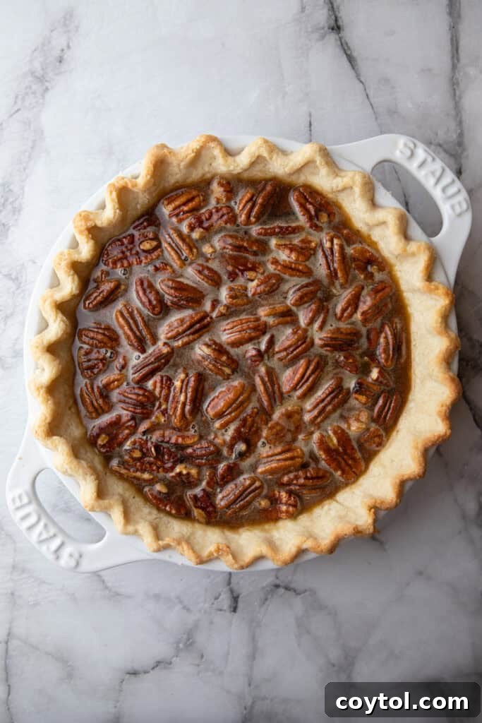 chopped nuts in a crust with batter fully baked