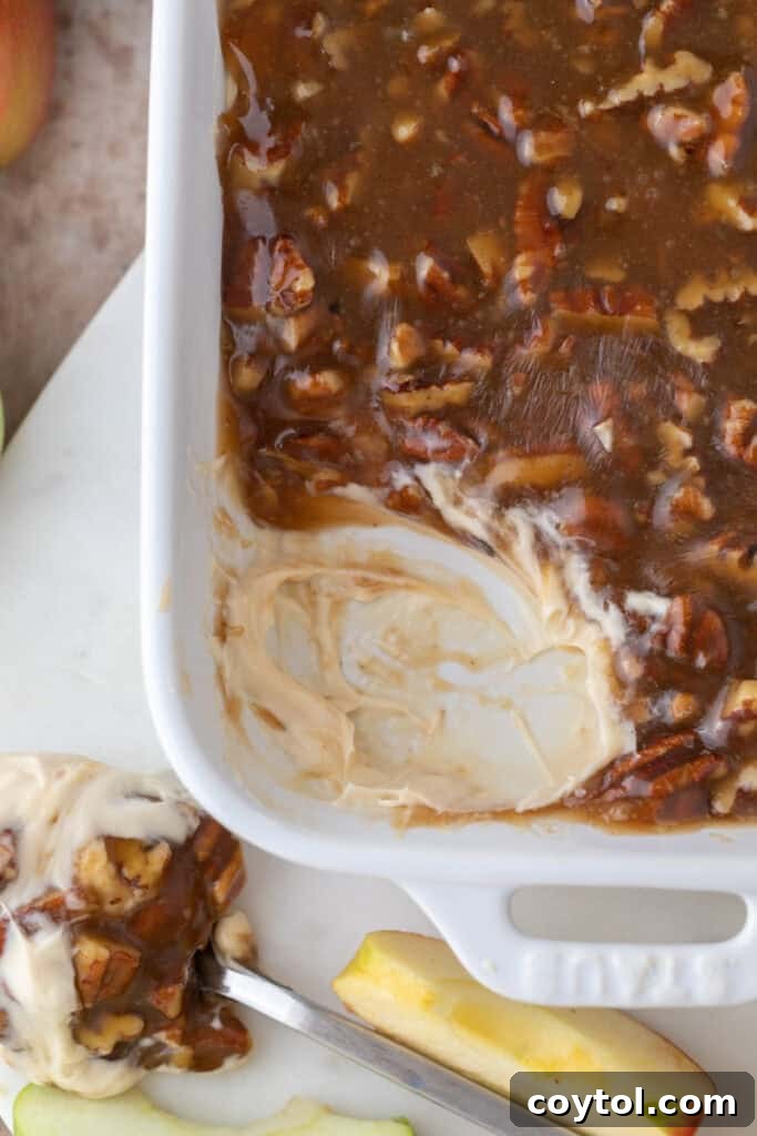 A serving dish filled with creamy pecan pie dip, ready to be enjoyed.