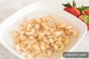 Cashews soaking in hot water