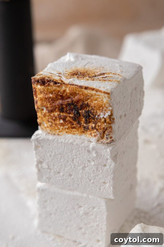 homemade marshmallows stacked beautifully, ready for serving