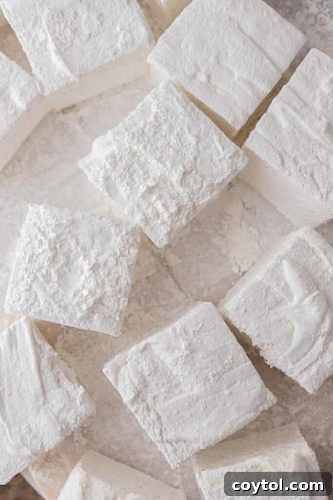 sliced homemade marshmallows displaying their soft interior