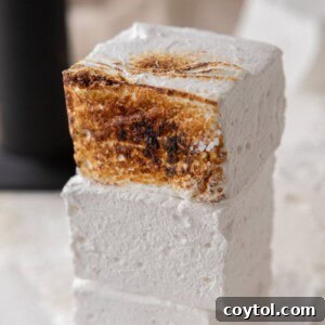 Homemade marshmallows stacked on top of each other