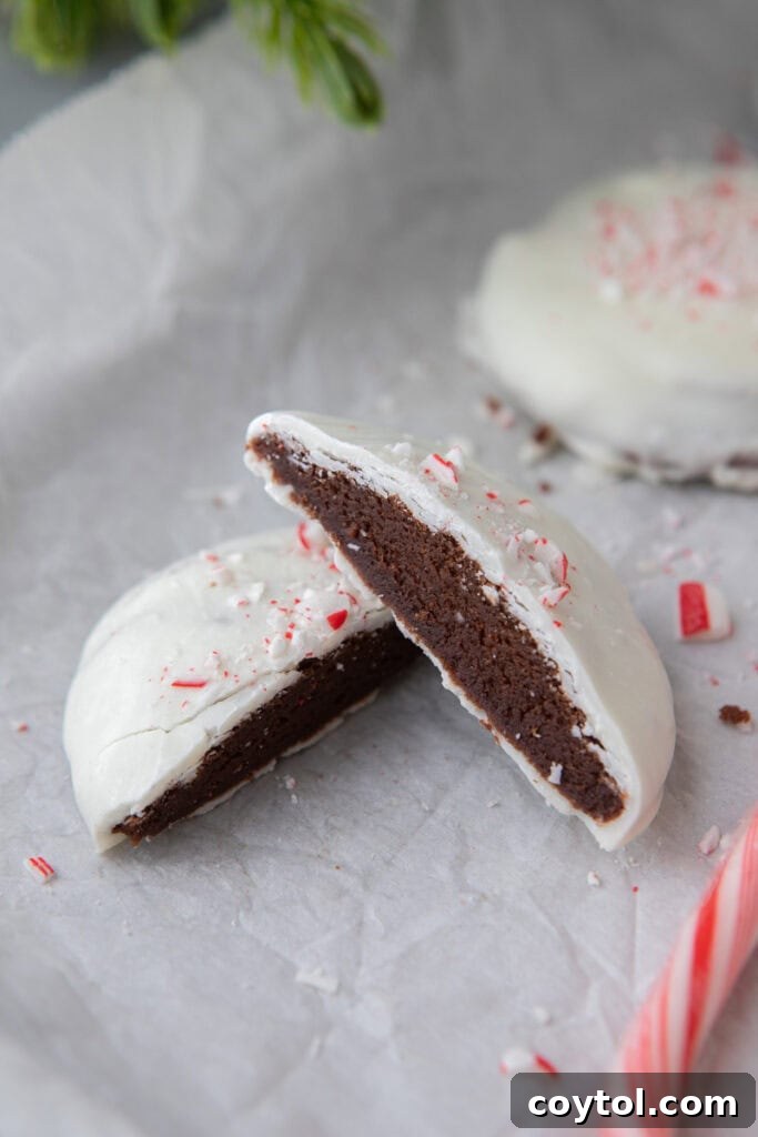 peppermint bark cookies split in half