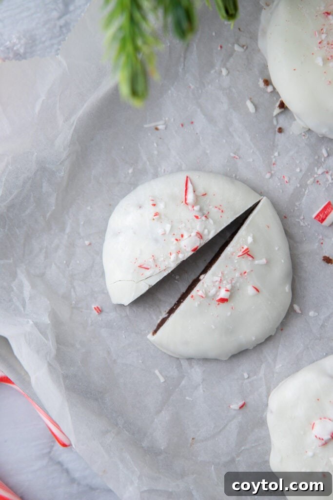 peppermint bark cookies split in half
