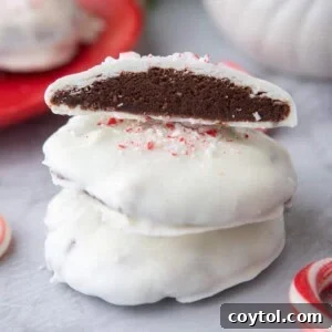 peppermint bark cookies stacked on top of each other