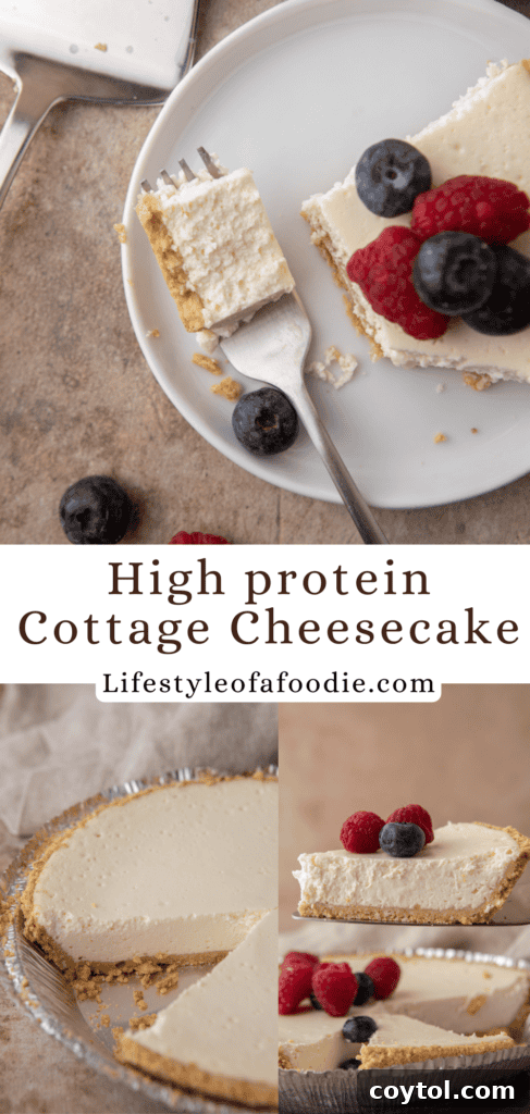 High Protein Cottage Cheese Cheesecake recipe pinterest pin