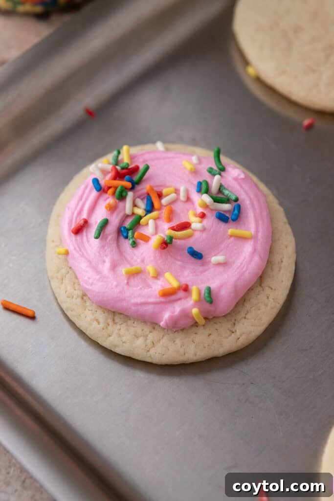 Pillowy Old-Fashioned Sour Cream Sugar Cookies 12 Frosted sour cream sugar cookie topped with sprinkles