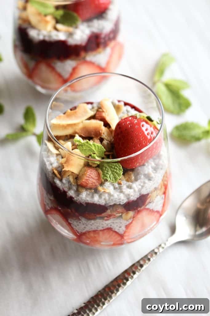 Strawberry Peanut Butter Chia Dream 5 Chia seed parfait with berries, coconut, and strawberries!