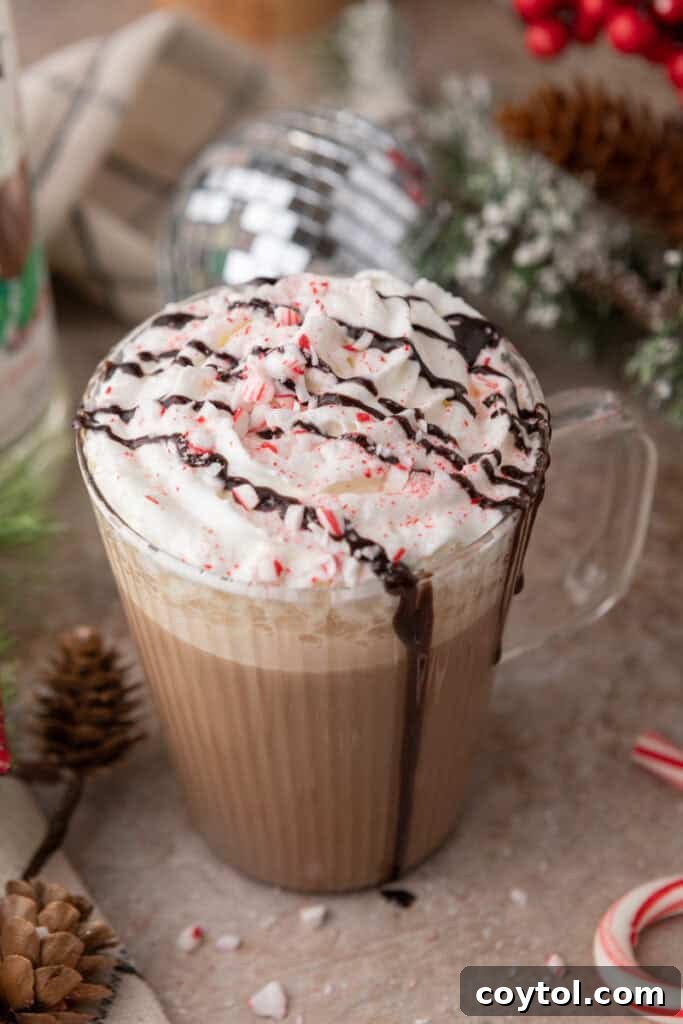 Mastering Starbucks Peppermint Mocha at Home 4 Overhead shot of a finished Starbucks Peppermint Mocha recipe
