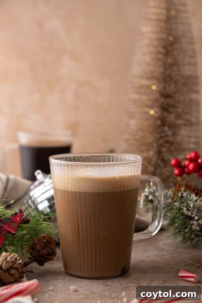 Mastering Starbucks Peppermint Mocha at Home 9 A cup with the combined ingredients of the Peppermint Mocha recipe before topping