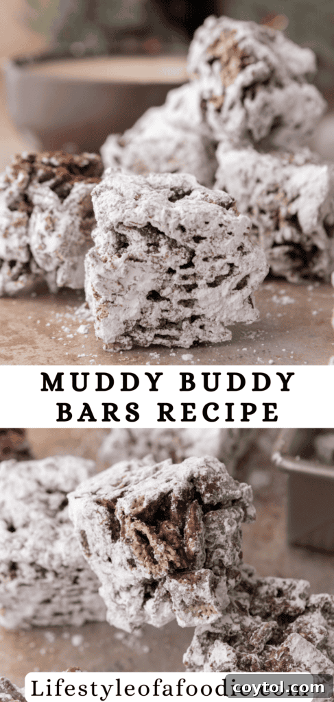 Muddy Buddy Bars recipe Pinterest pin image 1