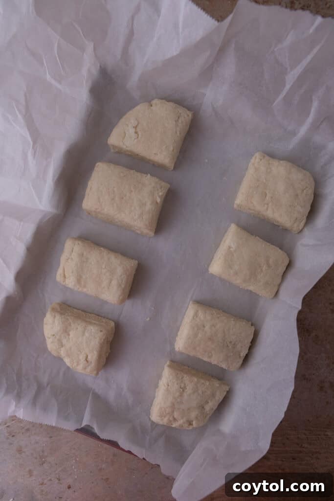 rolled out dough cut into individual pieces