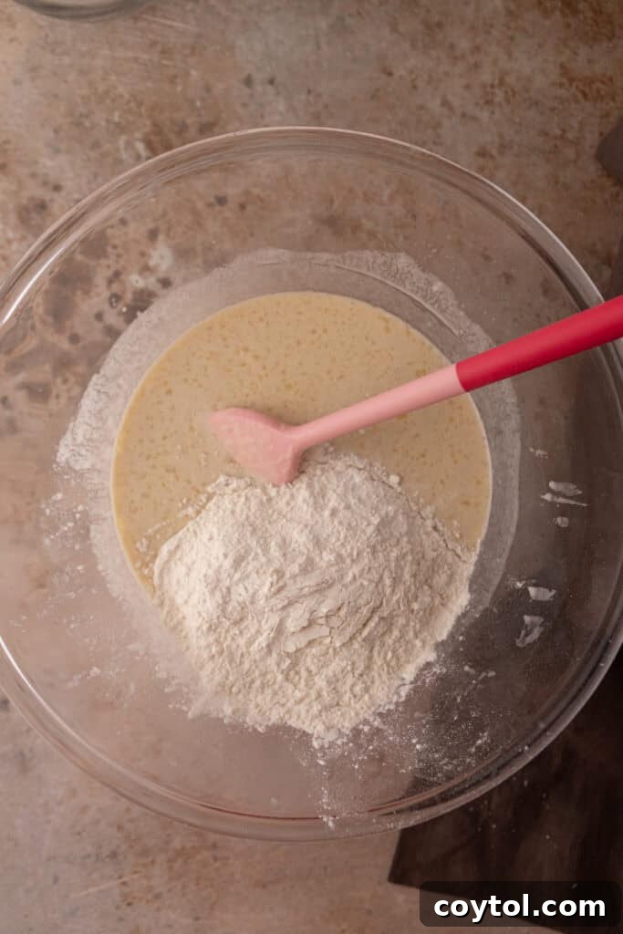 Bowl with dry ingredients separately prepared for sourdough discard pancakes.