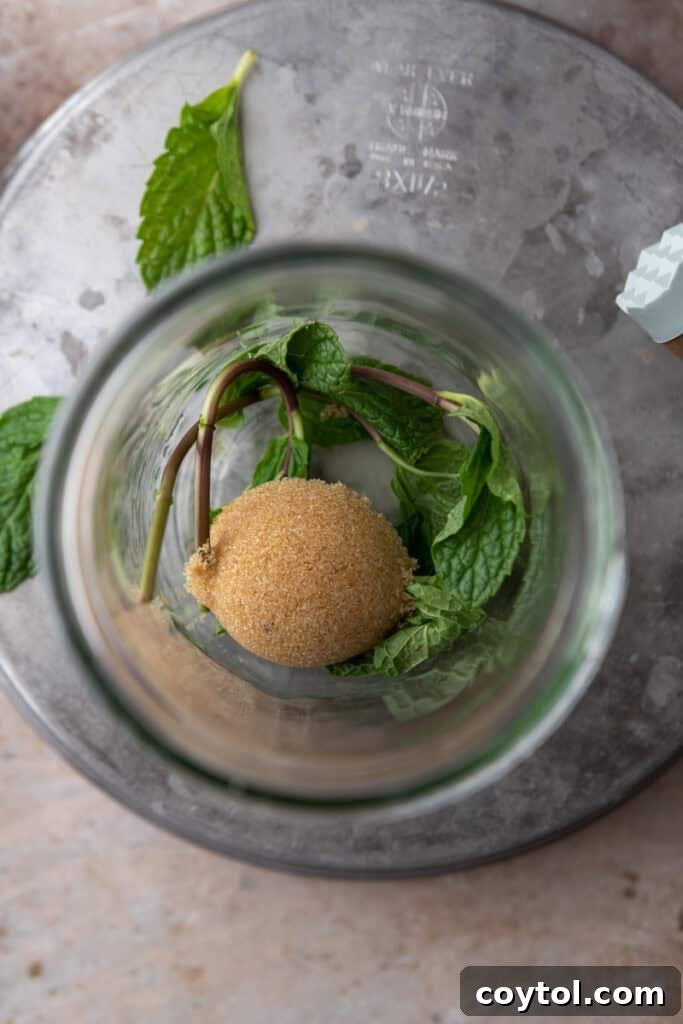 Mint and brown sugar in a cup