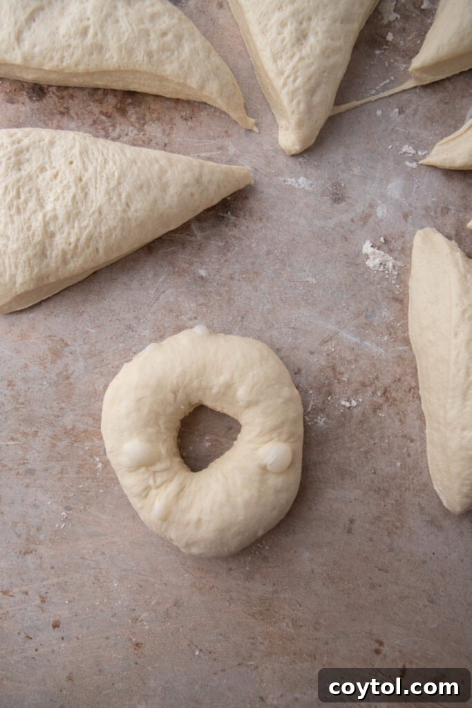 the first sourdough bagel prepped from the dough