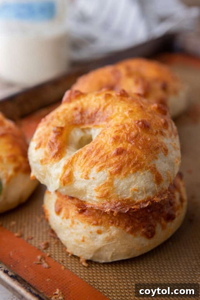 sourdough bagels recipe stacked on top of each other