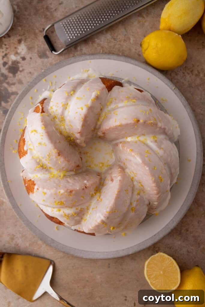 Zesty & Moist Lemon Bundt Perfection 16 Another view of the perfectly glazed and adorned lemon bundt cake