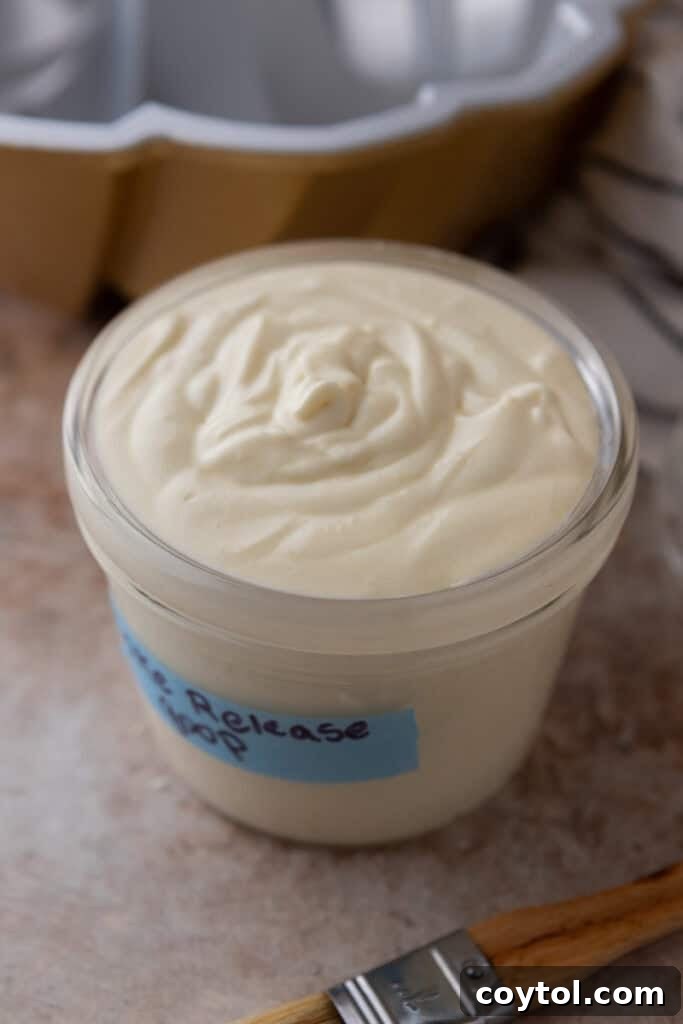 Homemade cake release in a glass jar, ready for use