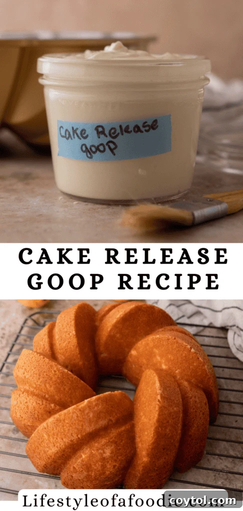 Cake Release recipe pinterest pin showing application