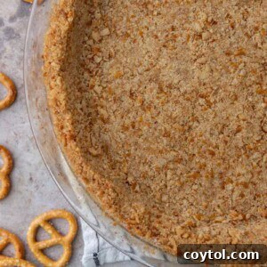 The Ultimate Salty Sweet Pretzel Pie Crust 14 Pretzel Pie Crust Recipe overhead shot, showcasing a finished golden crust.