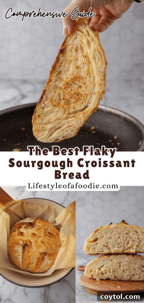 Sourdough Croissant Bread with a beautiful, flaky crust and soft interior, perfect for pinning.
