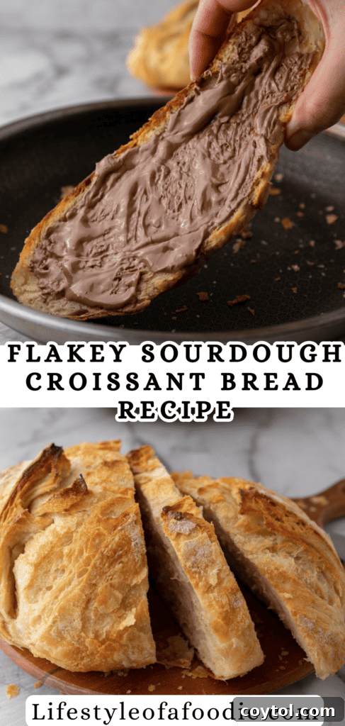 An appetizing view of Sourdough Croissant Bread, showcasing its artisanal quality, great for pinning on Pinterest.