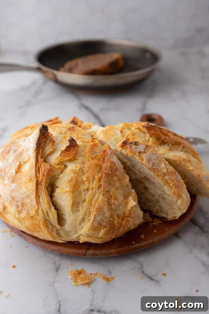 Perfectly sliced Croissant Sourdough Bread, showcasing its open, airy crumb and distinct, buttery layers.