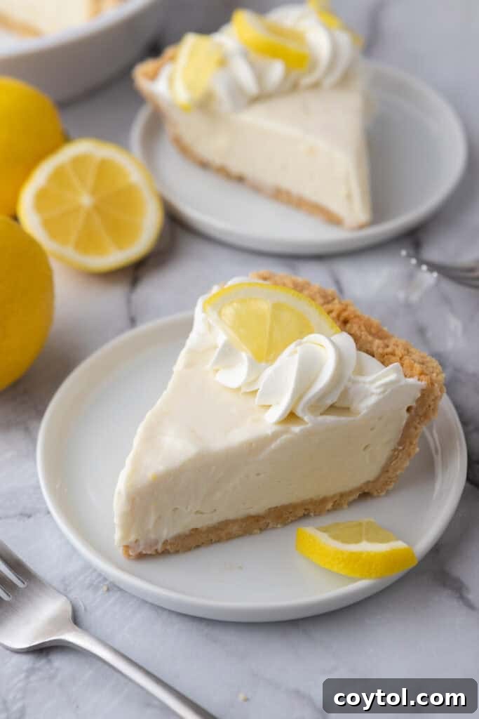 overhead shot of the no bake lemon pie recipe pie slice