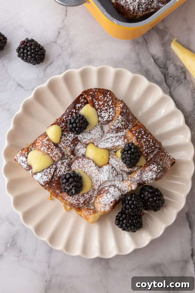 Pretzel Crusted French Toast Casserole 11 Pretzel French Toast Bake slice overhead shot