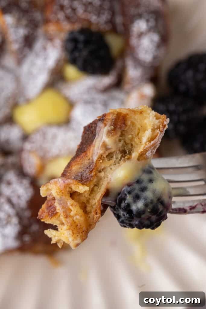 Pretzel Crusted French Toast Casserole 12 Pretzel French Toast Bake piece on a fork
