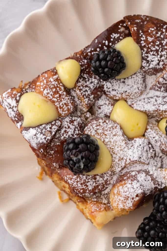 Pretzel Crusted French Toast Casserole 4 Pretzel French Toast casserole slice on a plate
