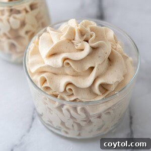 overhead view of the Brown Butter Frosting Recipe in a jar