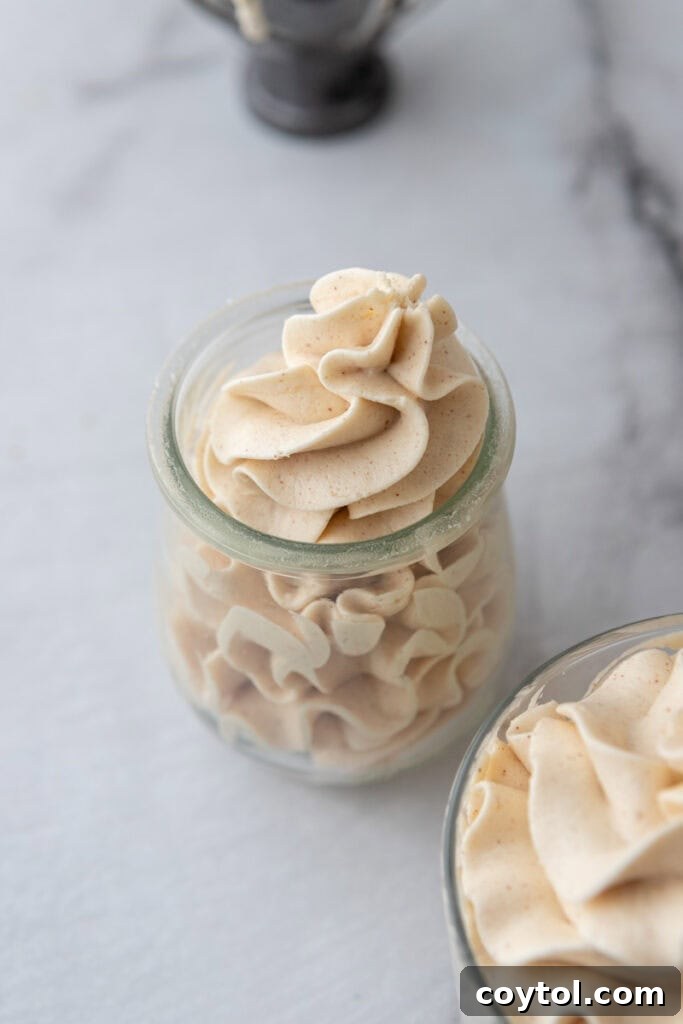 overhead view of the Brown Butter Frosting Recipe in a jar