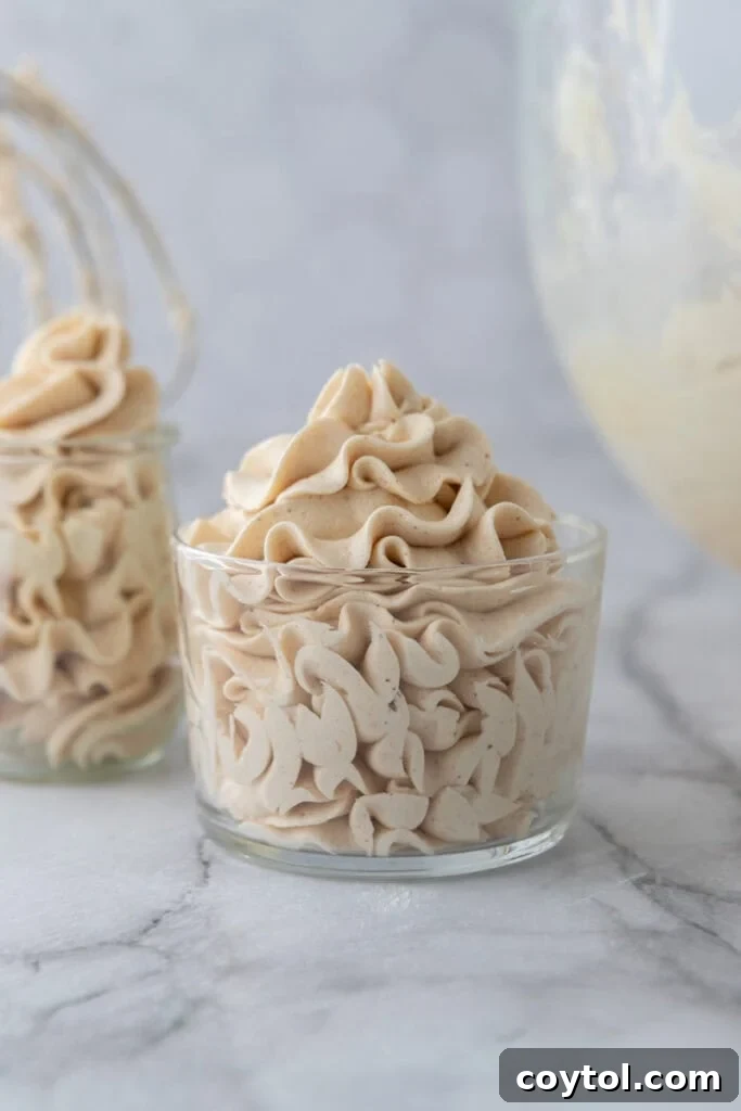 side view of the Brown Butter Frosting Recipe in a jar