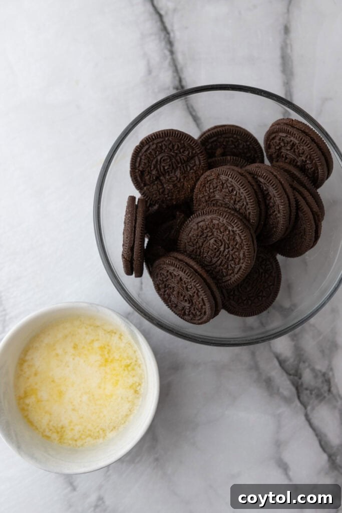Oreo Pie Crust Recipe ingredients laid out on a table