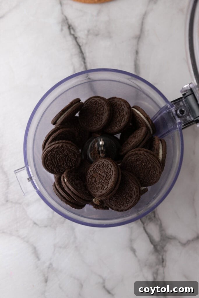 Crushed Oreos in a food processor