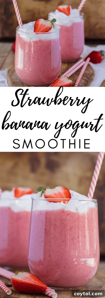 Strawberry banana smoothie with yogurt pin image