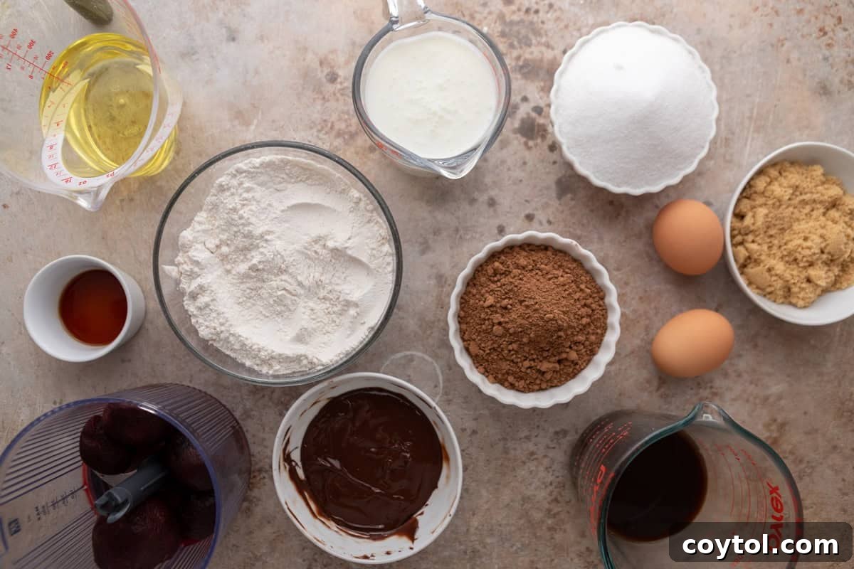 Ingredients for cake arranged on a countertop