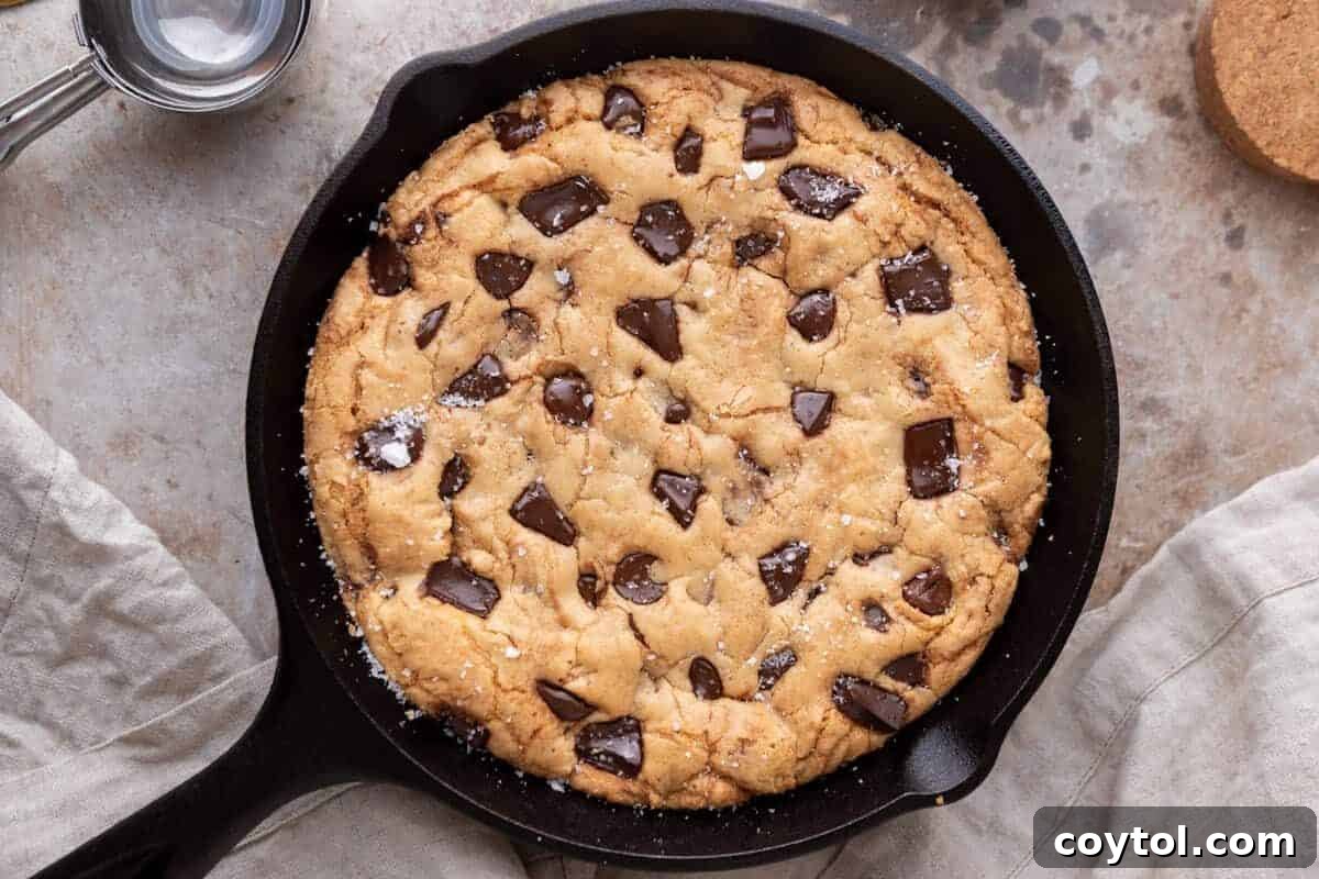 Chocolate chip skillet cookie, a crowd-pleasing 4th of July cookout dessert.