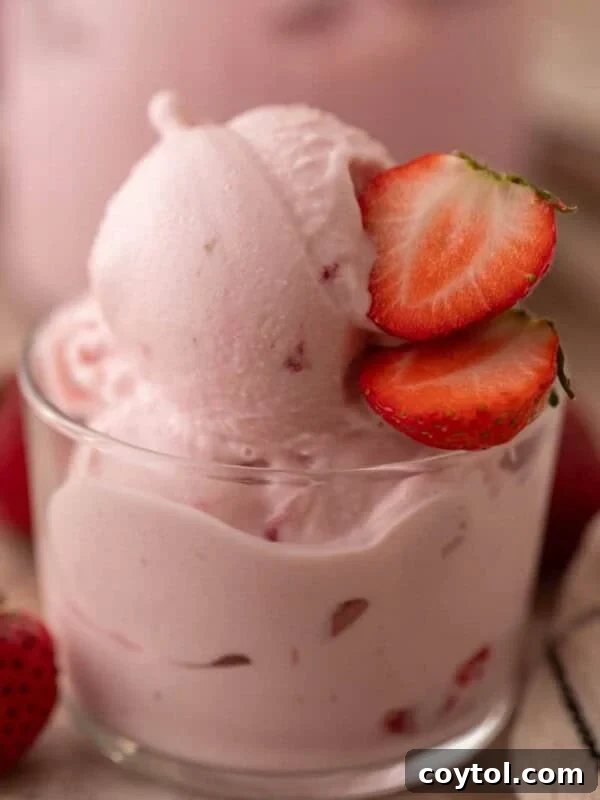 Strawberry cottage cheese ice cream close up