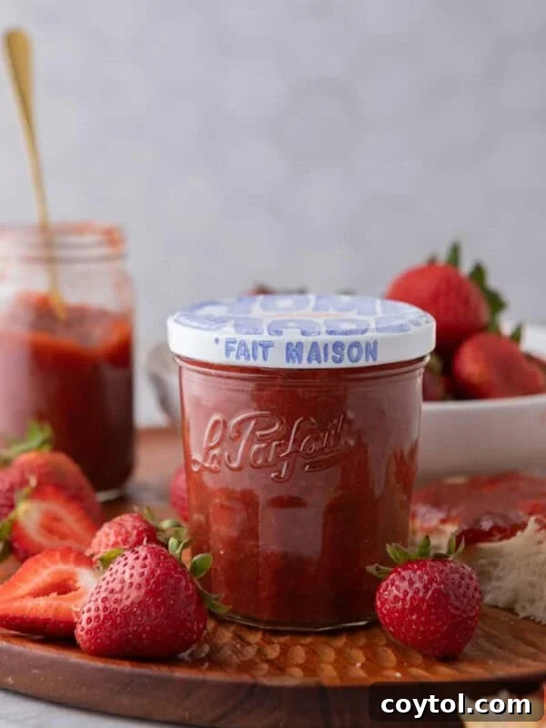 strawberry rhubarb jam recipe in a jar